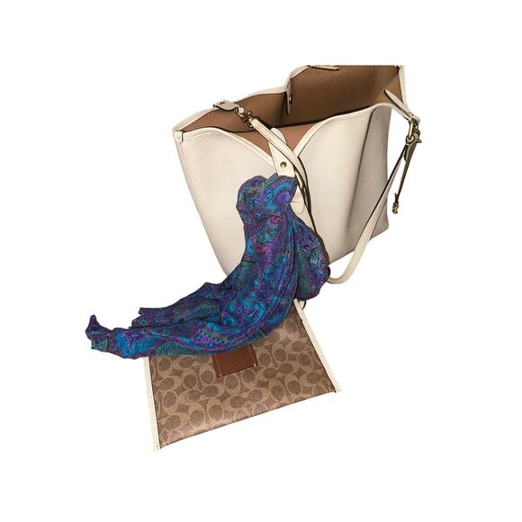 COACH Authentic City Tote White Brown Signature Canvas Large w/ Zip Pouch $295 - Picture 15 of 15